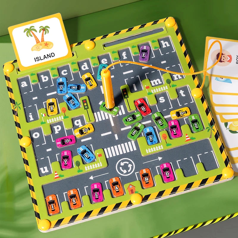 Magnetic Car Alphabet Maze Montessori Toys ABC Conginition Early Education Toys Preschool Word Learning Fine Motor Toys for Kids