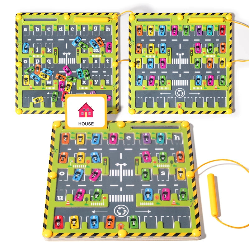 Magnetic Car Alphabet Maze Montessori Toys ABC Conginition Early Education Toys Preschool Word Learning Fine Motor Toys for Kids