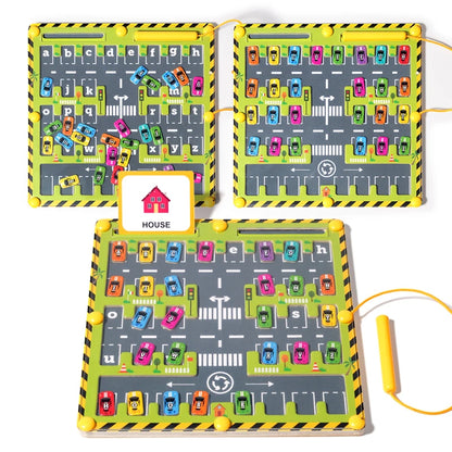 Magnetic Car Alphabet Maze Montessori Toys ABC Conginition Early Education Toys Preschool Word Learning Fine Motor Toys for Kids