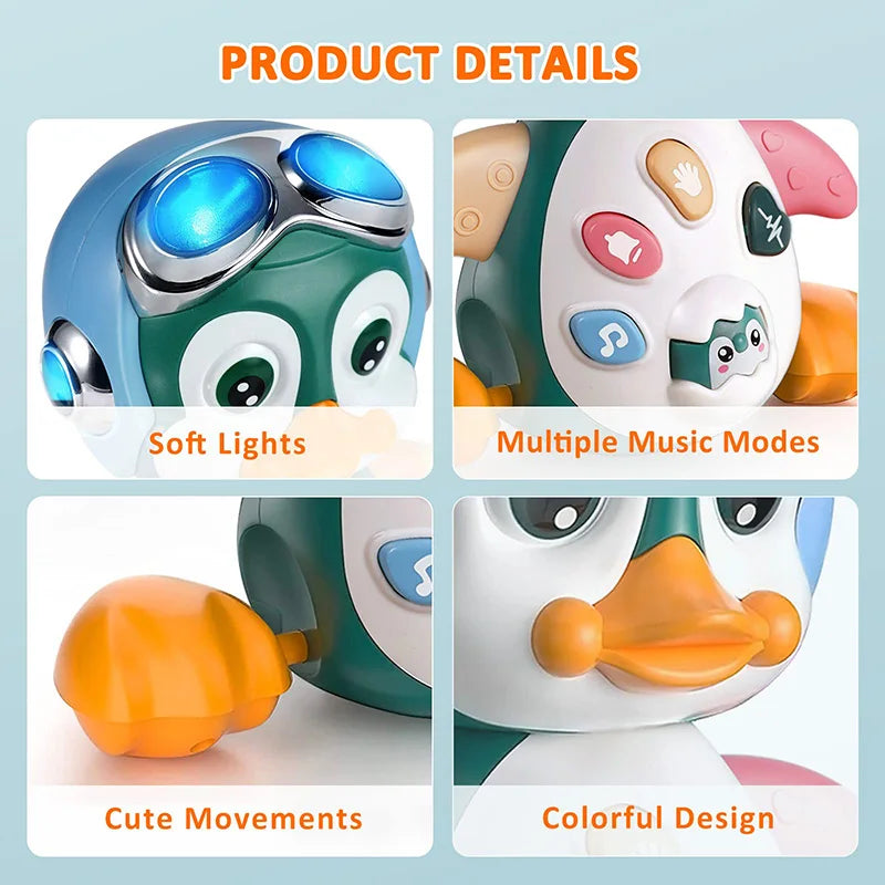 Baby Crawling Toys Musical Penguin Infant Moving Walking Dancing Toys with Light Toddler Interactive Development Tummy Time Gift