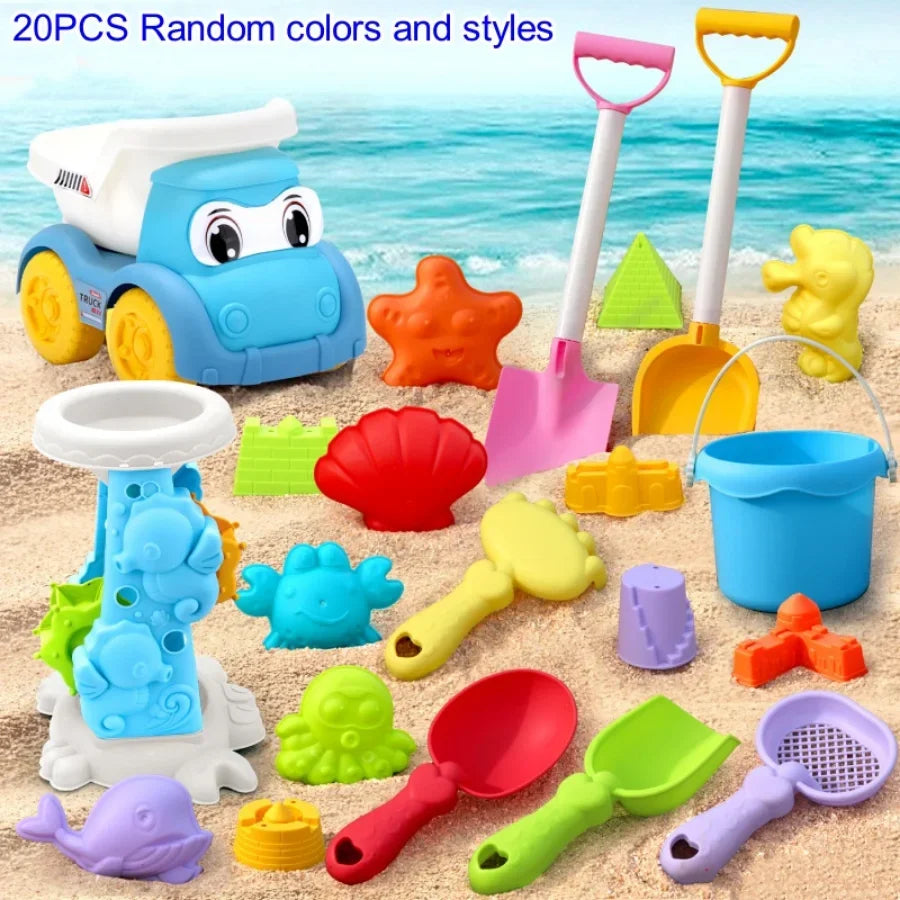 Children's Beach Toy Set, ATV, Sand Digging and Water Toy, Beach Bucket, Hourglass, Shovel, Beach Sand Play Tool Random Colors