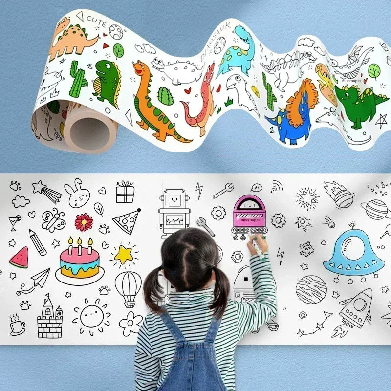 Children's Graffiti Scrolls Extra Long Colored Drawing Paper Kindergarten Baby Colored Scrolls Self Adhesive Not Damaging