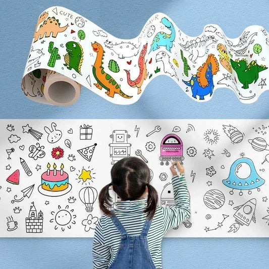 Children's Graffiti Scrolls Extra Long Colored Drawing Paper Kindergarten Baby Colored Scrolls Self Adhesive Not Damaging