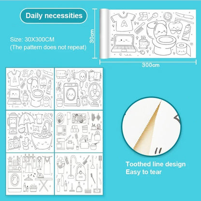 Children's Graffiti Scrolls Extra Long Colored Drawing Paper Kindergarten Baby Colored Scrolls Self Adhesive Not Damaging