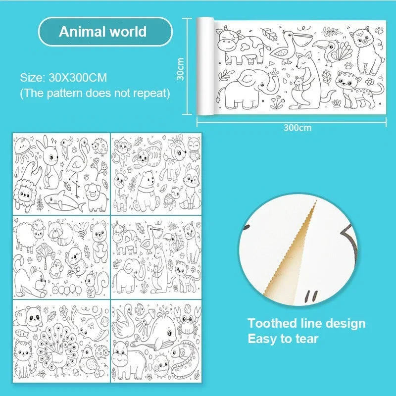 Children's Graffiti Scrolls Extra Long Colored Drawing Paper Kindergarten Baby Colored Scrolls Self Adhesive Not Damaging
