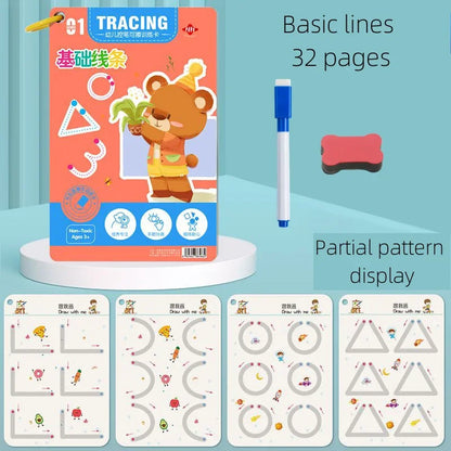 Magical Montessori Tracing Workbook Reusable Pen Control and Tracing Book for Kids Calligraphy and Drawing Educational Toys