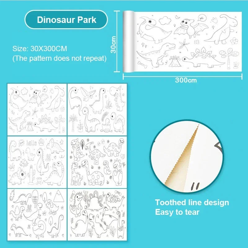 Children's Graffiti Scrolls Extra Long Colored Drawing Paper Kindergarten Baby Colored Scrolls Self Adhesive Not Damaging