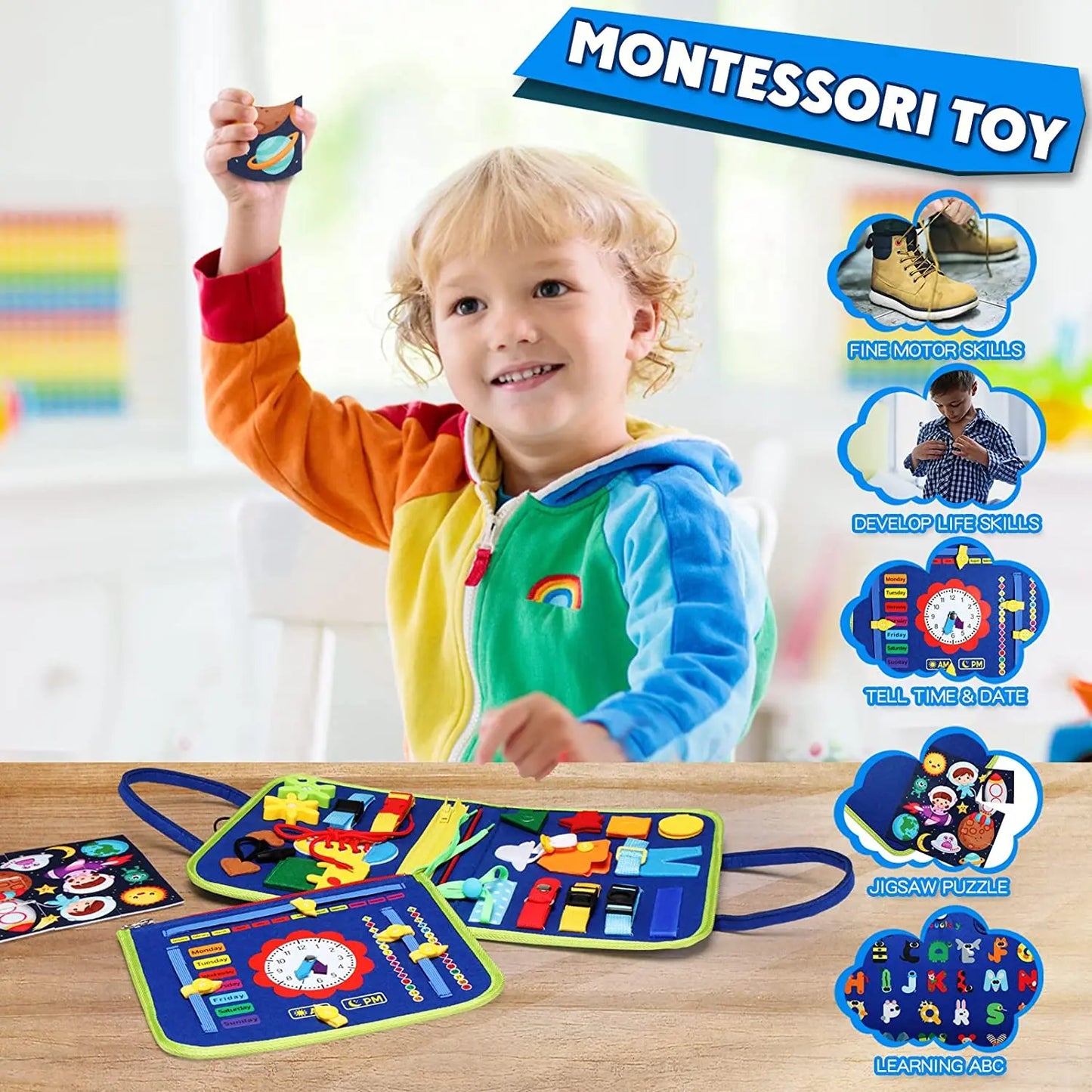 Montessori Toys Busy Board Sensory Activity Developing Board for Motor Skills,Learning Board for Toddlers  Christmas Gift