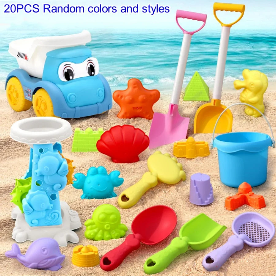 Children's Beach Toy Set, ATV, Sand Digging and Water Toy, Beach Bucket, Hourglass, Shovel, Beach Sand Play Tool Random Colors