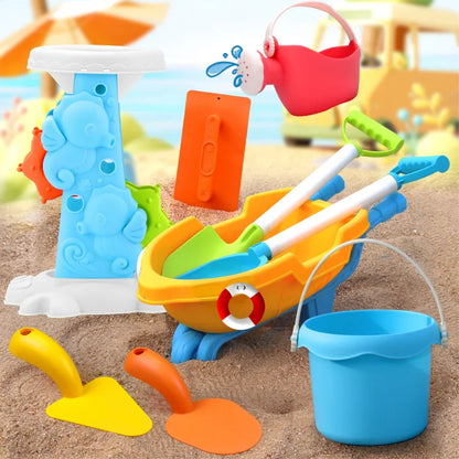 Children's Beach Toy Set, ATV, Sand Digging and Water Toy, Beach Bucket, Hourglass, Shovel, Beach Sand Play Tool Random Colors