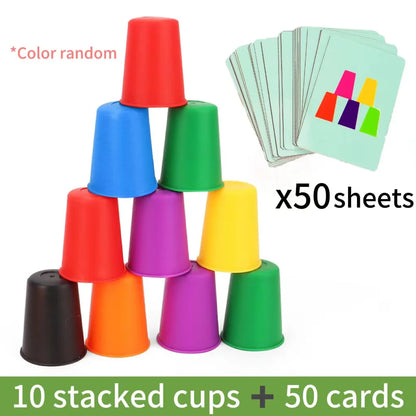 Montessori Toys Mini Stack Cup Game With Card Educational Intellectual Enlightenment Color Cognition Logic Training Children