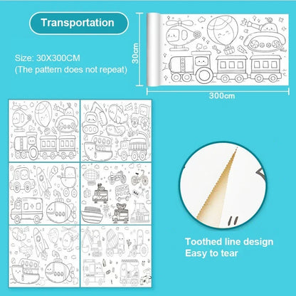 Children's Graffiti Scrolls Extra Long Colored Drawing Paper Kindergarten Baby Colored Scrolls Self Adhesive Not Damaging