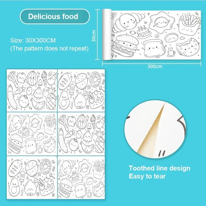 Children's Graffiti Scrolls Extra Long Colored Drawing Paper Kindergarten Baby Colored Scrolls Self Adhesive Not Damaging