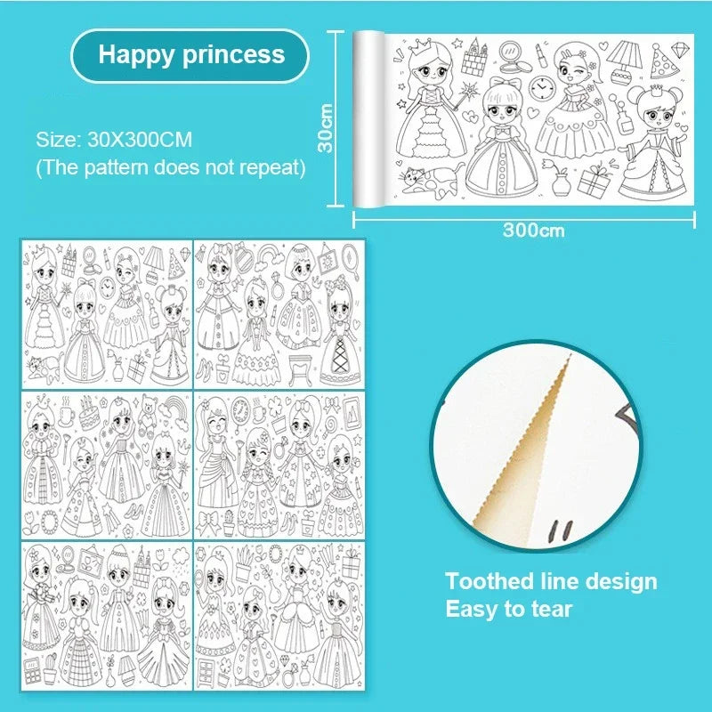 Children's Graffiti Scrolls Extra Long Colored Drawing Paper Kindergarten Baby Colored Scrolls Self Adhesive Not Damaging